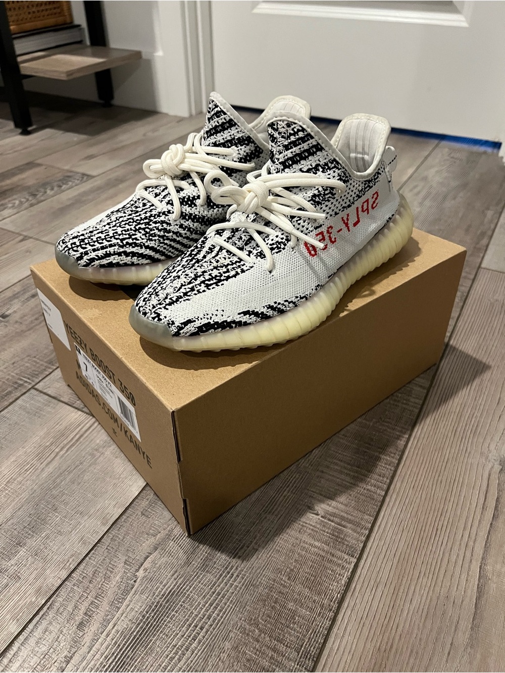 Yeezy Boost 350 V2 Zebra White Black with Red Script
